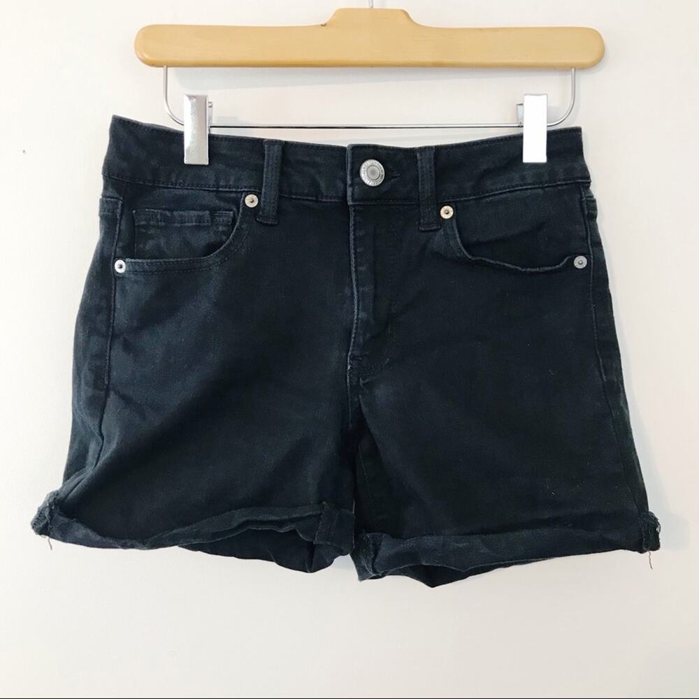 American Eagle Soft Black Cutoffs Stretch Mid Rise Denim Jean shorts Midi 8